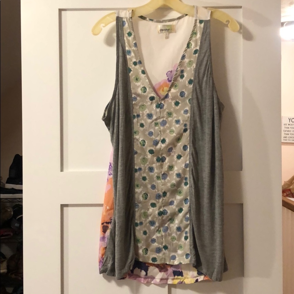 Anthropologie Gray Floral Panel Tank Top